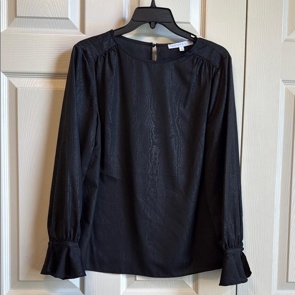 Preston & York Black Ruffled Cuffed Sleeve Blouse